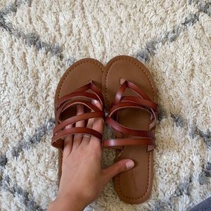 Brown strappy slip on sandals
